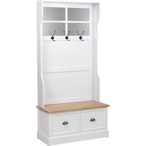 Recibidor perchero de madera con 2 Cajónes blanco 92x39.5x184