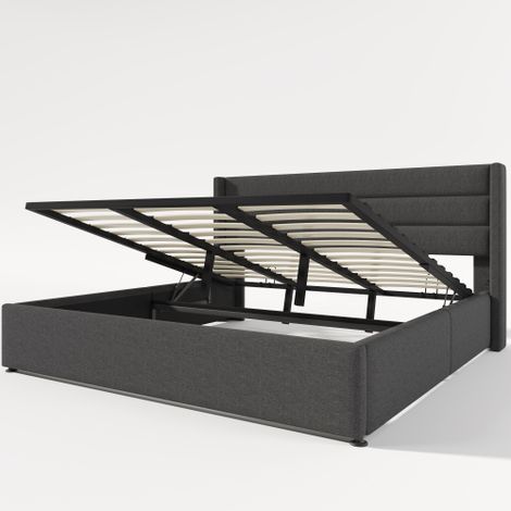 Stauraumbett Polsterbett Hydraulisch Doppelbett , Inklusive Matratze, Lattenrost aus Holz, Bett mit Lattenrost aus Metallrahmen