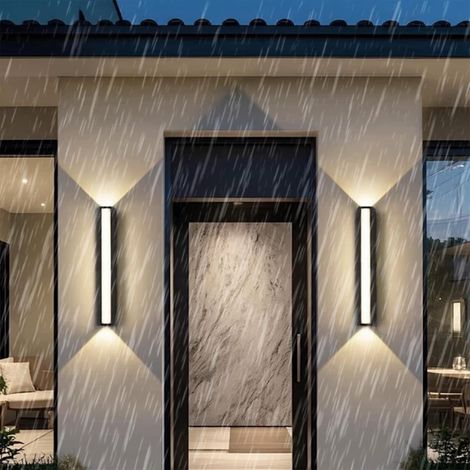 Black Outdoor Lights IP65 Waterproof Garden Lamps Aluminum Long Strip Rectangular Wall Sconces Decorative for Front Garage Pathway Indoor (37cm,Neutral Light) (1/5)