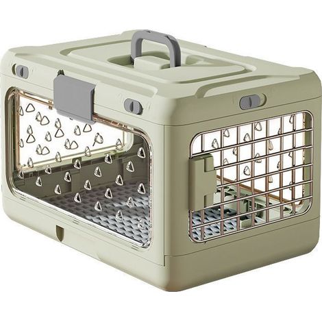 Cage pour chat rigide pliable, cage pour chats et petits chiens transparente, chenil de voyage pliable avec ventilation et grille pour tapis à urine, vert (1/5)