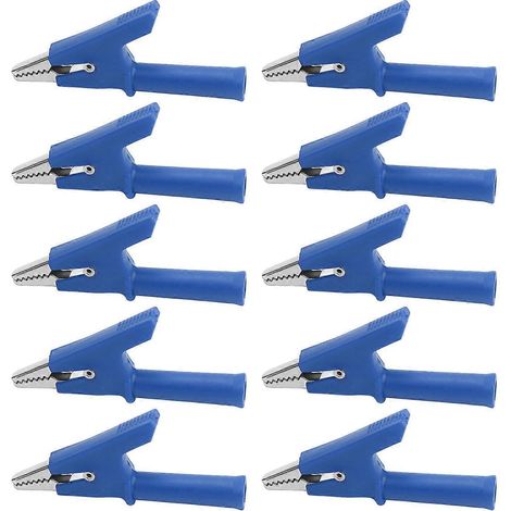 10-teiliges Set Krokodilklemmen-Prüfklemmen (10 mm Öffnung, 10 A) mit 4-mm-Buchse (Blau)