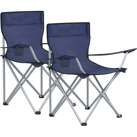 Lot de 2 chaises de camping pliables, chaises pliantes pour l'extérieur, confortables, avec accoudoirs et porte-gobelets, cadre stable, capacité de charge de 120 kg - Bleu (1/5)