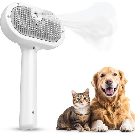 Brosse de toilette autonettyante 2 en 1 FluffEase pour chien et chats – Brosse avec brumisateur, design antistatique, ergonomie poignante, élimination facilitation des poils pour tous types de poils d (1/5)