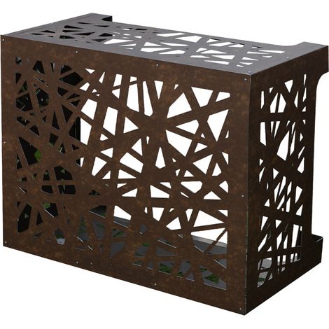 Cache climatiseur en aluminium Corten brun bronze 86x44x68 cm – Résistant aux intempéries – Montage mural ou au sol – Pour climatiseurs jusqu'à 12 000 BTU – Divina Home