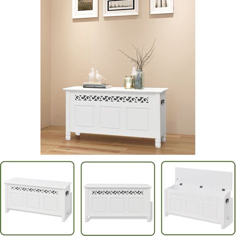 The Living Store Banc de rangement en style baroque PFDM blanc - Banc De Rangement - Banc Coffre - Mobilier Baroque - Meuble D'entrée - Décoration Intérieure (1/5)