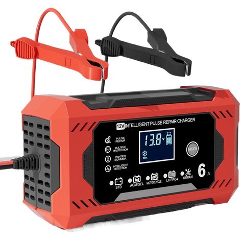 Chargeur de batterie intelligent pour voiture, chargeur de batterie intelligent 12 V6 A Batterie de démarrage et arrêt AGM Standard européen Protection de connexion inversée avec arrêt automatique (1/5)