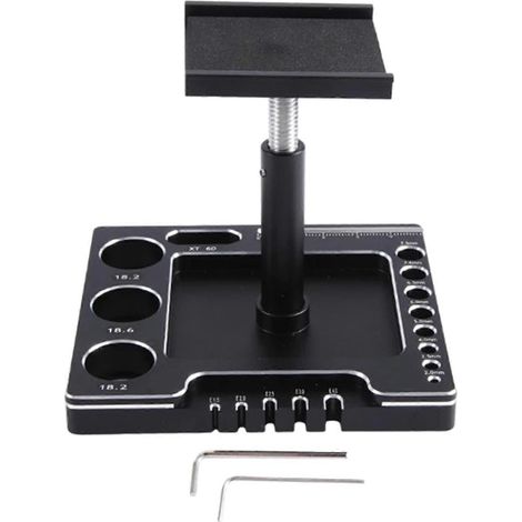 Support/établi/support de réparation multifonctionnel pour voiture télécommandée, rotation à 360° avec base à vis, compatible avec les échelles 1/14, 1/16, 1/18 et 1/24, noir. (1/5)
