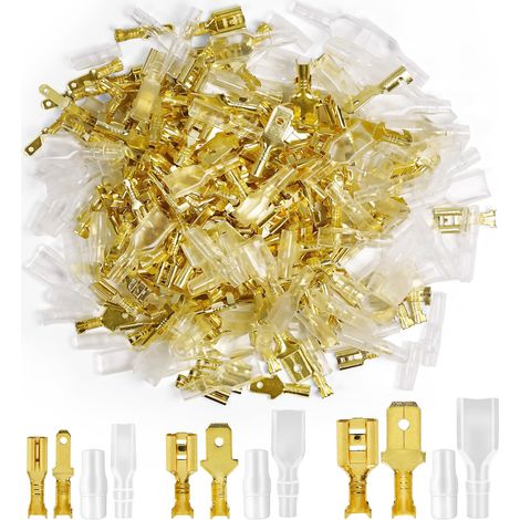 Lot de 600 cosses de câble électriques plates 2,8 mm/4,8 mm/6,3 mm, connecteurs mâles et femelles avec manchon isolant, pour voiture, électrique (1/5)