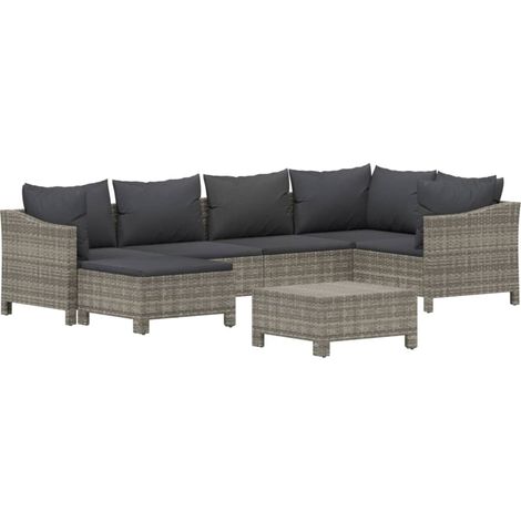 Mobili da giardino mobili da esterno Set di mobili da 7 pezzi con cuscini grigi in resina intrecciata 020017212