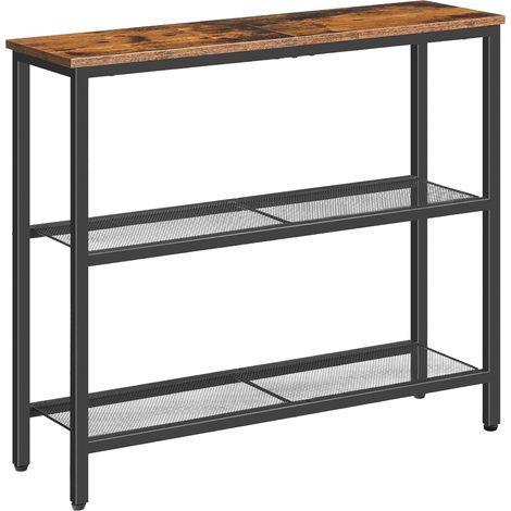 Console Table for Hallway Slim, Narrow Console Table, Hallway Table with 3 Shelves, Slim Sofa Table for Small Spaces, Living Room, Metal Mesh Frame, Rustic Brown and Black EBF73XG01, HOOBRO (1/5)