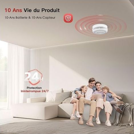 Détecteur de fumée WiFi avec batterie de 10 ans, alarme incendie intelligente, capteur photoélectrique, conforme à la norme EN14604, compatible avec l'application Tuya/Smart Life (1/5)