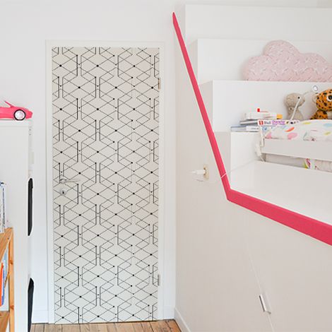 Sticker Porte Hexagones Crème 204cm x 83cm - Déco Intérieure pour Portes, Autocollant Mural Design, Décoration Maison, Aménagement Intérieur. (1/4)
