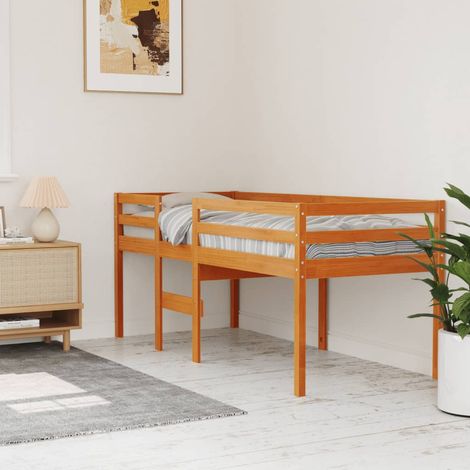 vidaXL Letto a Soppalco Marrone Cera 80x200 cm Legno Massello di Pino (1/5)