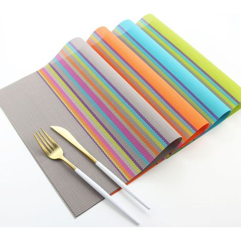 6-teiliges Set PVC-Untersetzer, rutschfest, abwaschbar, hitzebeständig, Regenbogenstreifenmuster, für Küchenbesteck, Farbe zufällig (1/5)