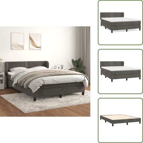 Boxspringbett mit Matratze Dunkelgrau 140x190 cm Samt - Samtbett - Boxspringbett - Doppelbett - Bettauflage - Matratze (1/5)