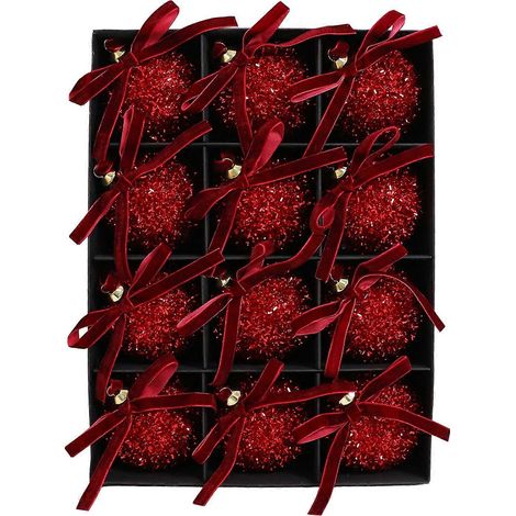 Paillettes guirlande métallisée boules de Noël, Sparkly incassable avec nœud décoratif sequins pour le sapin mariage,Rouge,8cm (1/5)