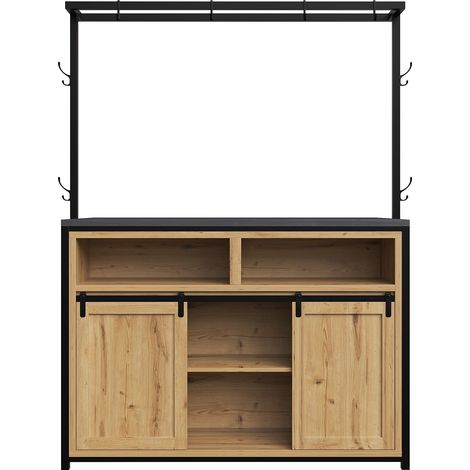 Armoire de Cuisine avec Plan de Travail et Prise Électrique, 183 cm, Noir et Aspect Bois, avec Étagère Suspendue (1/5)