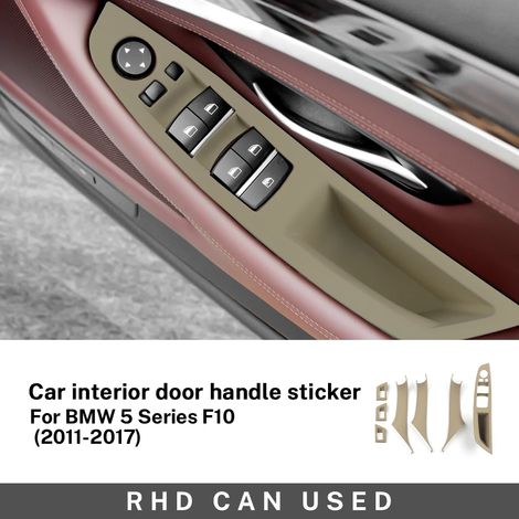 (Kit beige pour conduite à droite - Série 5 F10) Convient aux BMW Série 5 F10 F11 520i 520D 523i 525i 528i 530i (2010-2017) - Plaque de poignée de porte intérieure - Revêtement décoratif en fibre de c (1/4)