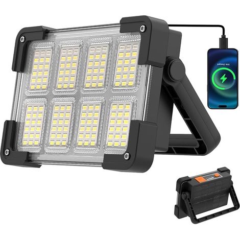Projecteur LED Rechargeable, Projecteur de Chantier Portable avec Solaire & Batterie 6000mAh, 4 Modes Lampe Chantier Pour Camping, Garage, Urgence, Atelier (1/5)
