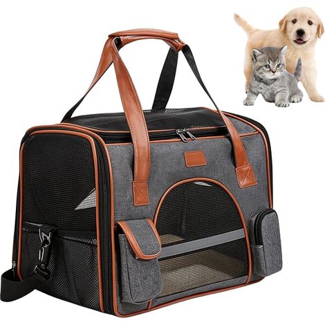 Foldable Cat Carrier Bag with Shoulder Strap for Cats and Small Dogs Brown (1/3)