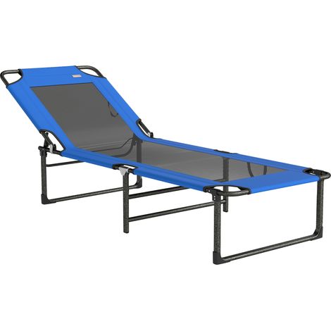 Transat pliant - Dossier réglable en 4 positions - Avec poignée de transport – Couleur bleue (1/5)