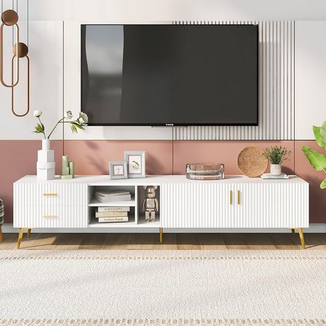 Meuble TV de Rangement Multifonctionnel Moderne, Meuble TV élégant Console Multimédia TV de Stockage Multifonctionnel, Centre de contrôle multimédia Autoportant avec 5 Pieds Champagne, jusqu'à 75 Pouc
