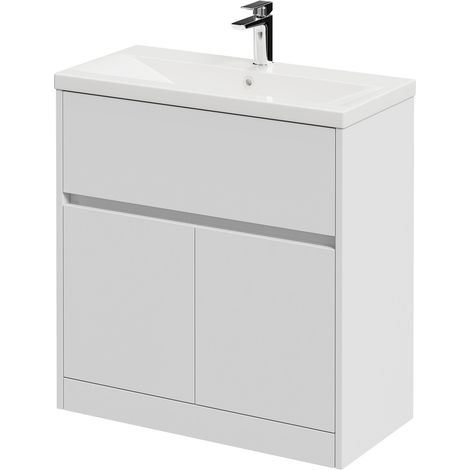 Montego Satin White 800mm 1 Drawer 2 Door Vanity Unit with Glide Basin