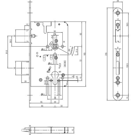 BKS  Cerradura  antipánico  2320  Fkt.B  red  24/65/72/9mm  DIN  I/D  VA  -  B-23200-44-L-8 (1/4)