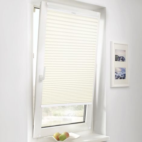 Sekey Plissee Klemmfix ohne Bohren Faltrollo Fenster Tür Verspannt Plisseerollo Rollo, Beige, 75x130cm (1/5)