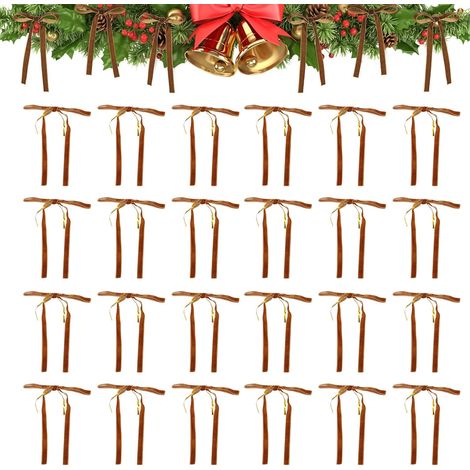 Nœuds en Velours, 24 pièces, Ornements en Velours, Rubans Cadeaux, nœuds de Couronne Vintage pour décoration de Sapin de Noël, Mariage, Anniversaire, fête, Vert (Dark Coffee) (1/5)