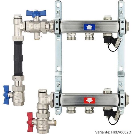 Heizkörperverteiler aus Edelstahl für 2 Heizkreise - mit WMZ-Anschlussset 110 mm senkrecht (1/3)