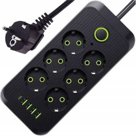 Multiprise Electrique Multiprise 6 Prises avec 5 Ports USB, Bloc Multiprise Parafoudre avec Interrupteur, Câble 1,8 M (1/5)