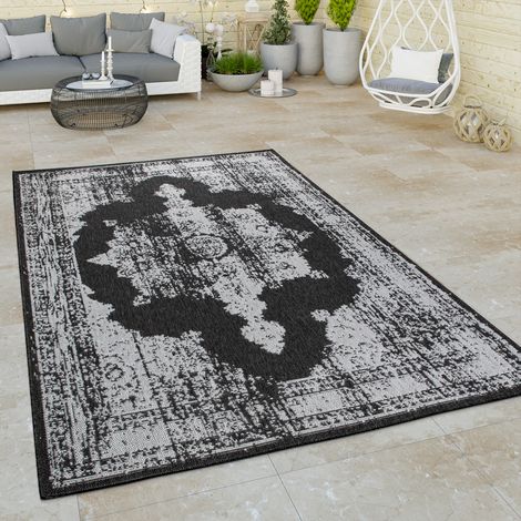 Paco Home In-& Outdoor Teppich Balkon Küchenteppich Vintage Orientalisches Muster Grau 120x160 cm