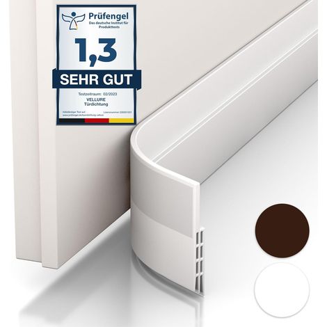 Bande d'étanchéité Vellure® pour porte, adhésive, facile à poser, isolation phonique et thermique, protection contre le froid, joint de porte d'entrée, blanc, 1 pièce. (1/4)