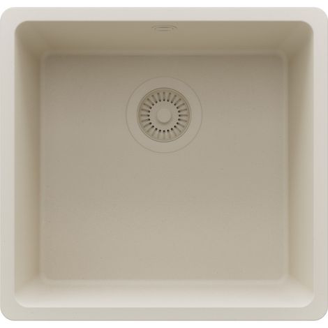 PRIMAGRAN Evier Sous Plan 46x44cm,Evier en Granit 1 bac + Kit de Vidage, Évier au meuble 50cm - Venise Easy, Beige (1/5)