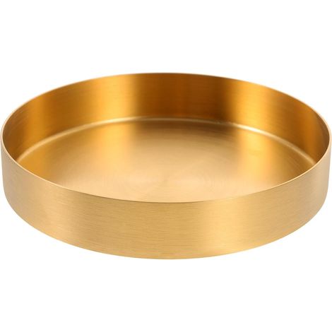 Vassoio rotondo portaoggetti in acciaio inox 430, colore oro (1/5)