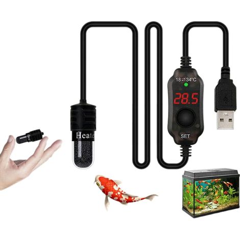 Mini chauffage aquarium USB 10 W, thermostat submersible, écran LED pour aquarium 3 L (1/5)
