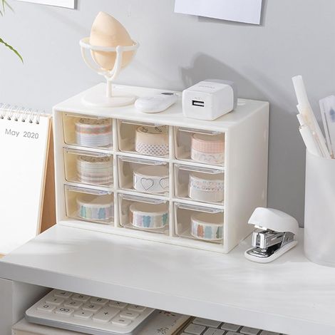 Sollbry Mini-Aufbewahrungsschubladen, kleine 9 Schubladen, stapelbare Aufbewahrungsbehälter, transparente Kunststoffbox für Büro, Schlafzimmer, Küche, Make-up, Schmuck, Münzen, Gadgets, quadratische T