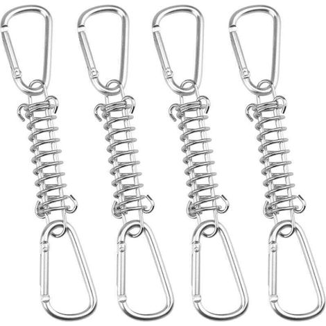 Boucle Ressort Tension Fixation Store Voile D'ombrage Fixations Accessoires en Acier Inoxydable avec 4 Ressorts HéLicoïdaux 8 Mousquetons, 4 PCS