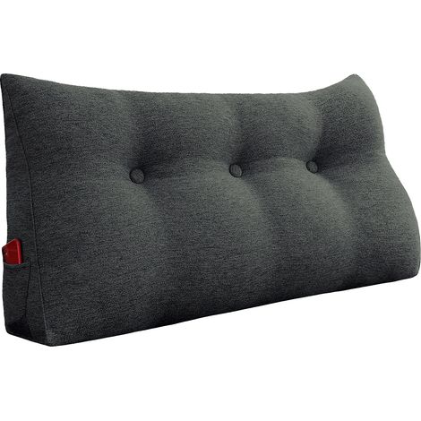 VERCART Coussin de Lecture, Oreiller Traversin Soutien Dorsal, Triangulaire Coussin à Coins, Gros Coussin Canapé, Coussin tête de Lit Dossier, Coussin de Repos Cale Dos en Lin Noir 140cm