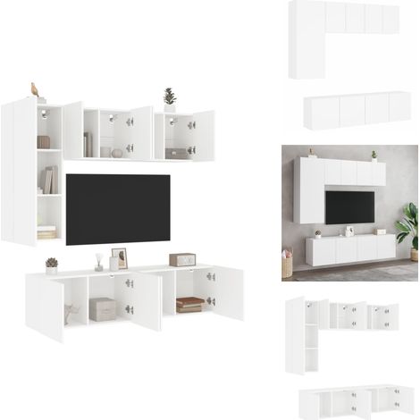 The Living Store 5-tlg. Wohnwand Weiß Holzwerkstoff - TV-Schrank (1/5)