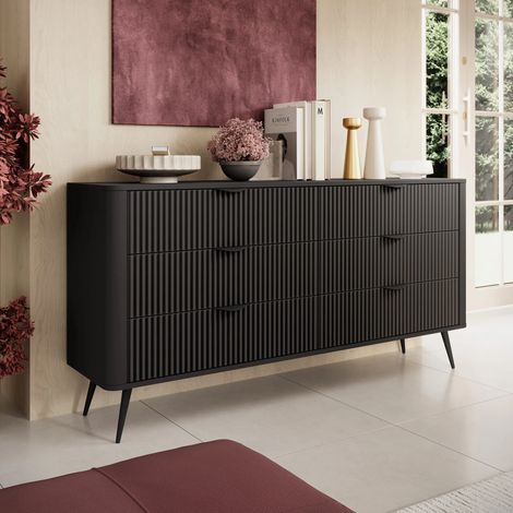 AX LIVING Kommode schwarz mit Schubladen Vespasia 163 6S 163,2cm