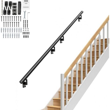 VEVOR Corrimano da Parete per Scale Uso Interno in Lega di Alluminio Lunghezza 3657,6 mm Capacita Carico Max. 199,6 kg, Ringhiera per Scale Murale Colore Nero 3660 x 70 x 180 mm, Corrimano di Scale
