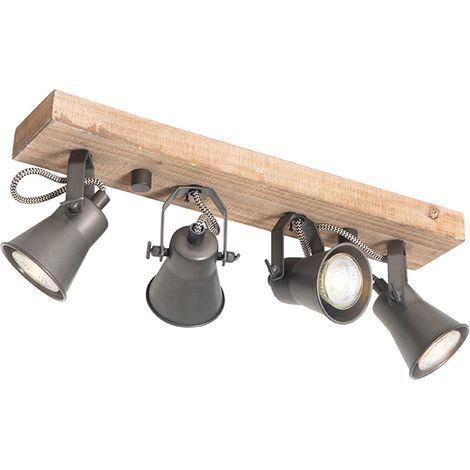Rustic Spot Black with Wood 4-Light Adjustable - Jelle (1/4)