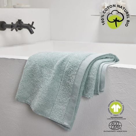 Serviette de bain en coton bio 450 gsm – 50 x 90 cm – Couleur vert celadon – Lavage 40°C – Today (1/5)