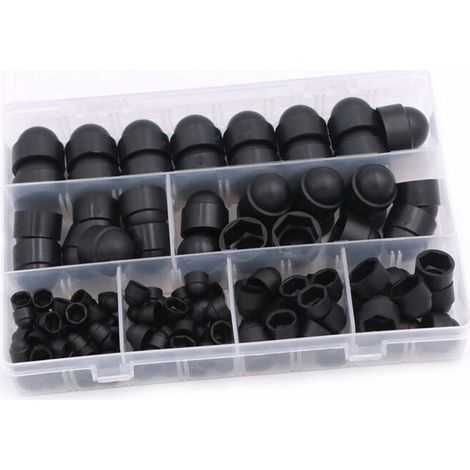 145 Pieces Screw Cover Protective Nut, Dome Nut Kit Protective Caps Dome Bolt Nut Cover 6 Sizes M4 M5 M6 M8 M10 M12 With Box For Machinery, Furniture And Vehicles (Black) (1/5)