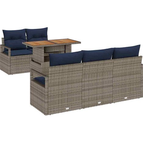 Garden Sofa Set with Cushion Manual 6 pcs Grey and navy blue vidaXL (1/5)