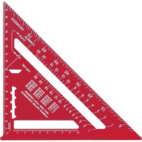 Équerre de mesure de charpentier métrique impériale 7 pouces, alliage d'aluminium, règle triangulaire épaissie à 90 degrés pour le travail du bois (rouge) (1/4)