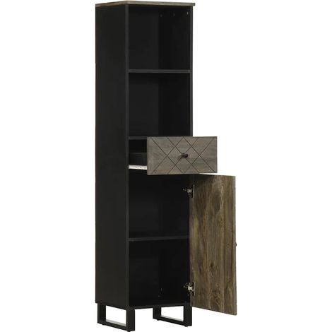 Armoire de salle de bain noir 38x33x160 cm bois massif manguier