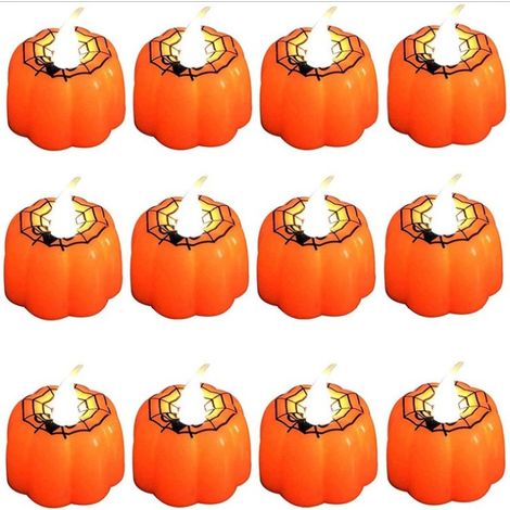 Bougies chauffe-plat citrouille, lot de 12, sans flamme, LED, à piles, pour Halloween, mariages et Noël. Idéales pour Halloween, les fêtes et Noël. (1/5)